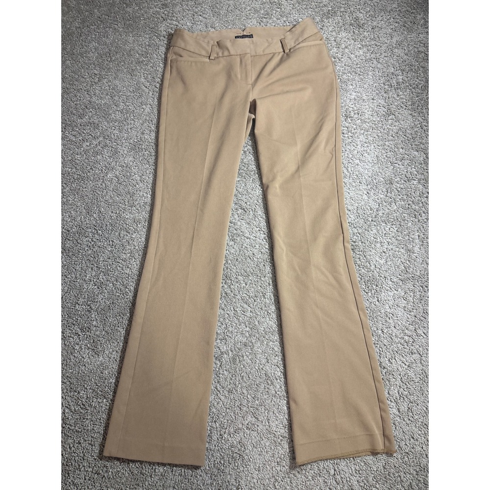 Y2K Express Editor Tan Khaki Bootcut Dress Pants Size 4R Mid Rise Stretch
